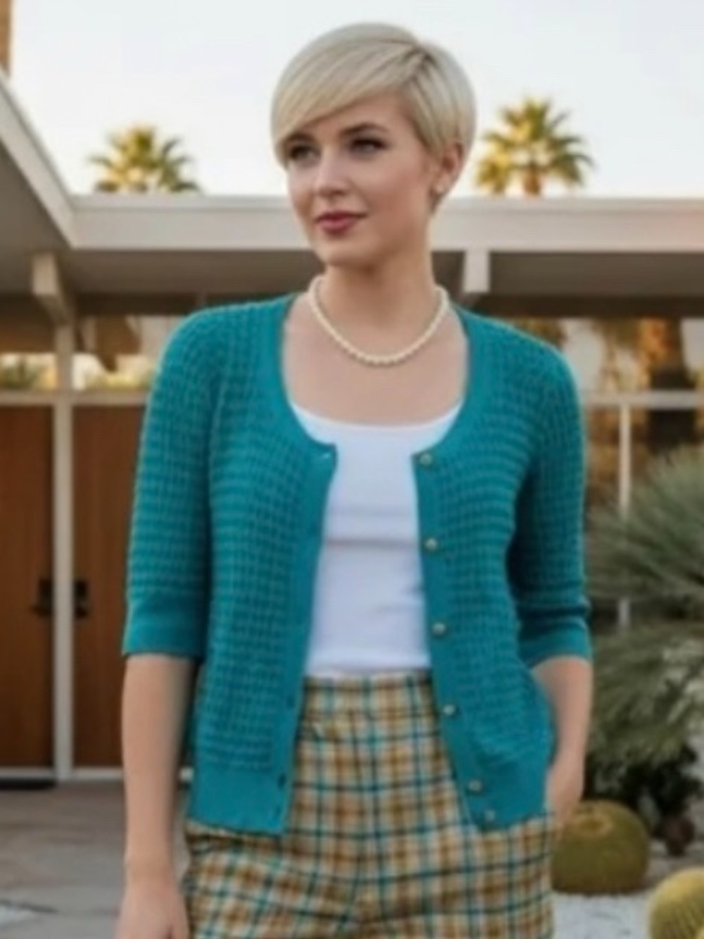 Sanctuary Vintage Teal Elbow -Sleeve Knit Button Down Cardigan